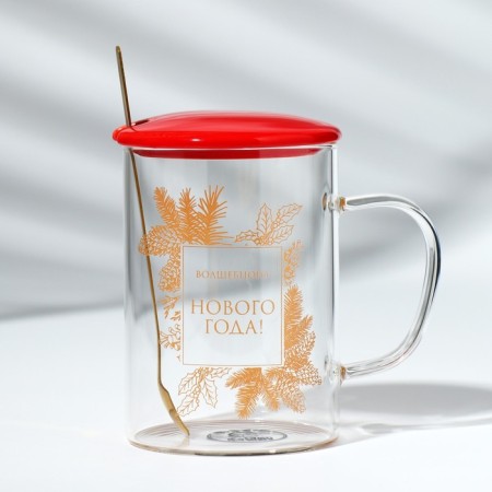 Glass mug with a spoon and a lid of the "Magic New Year", 470 ml-6