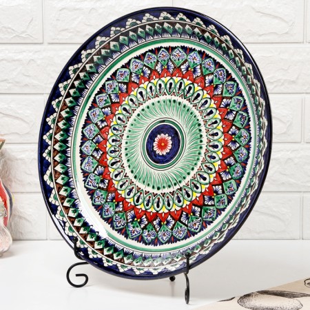 Round Laragan "Rishtan", 36 cm, blue-red ornament-2