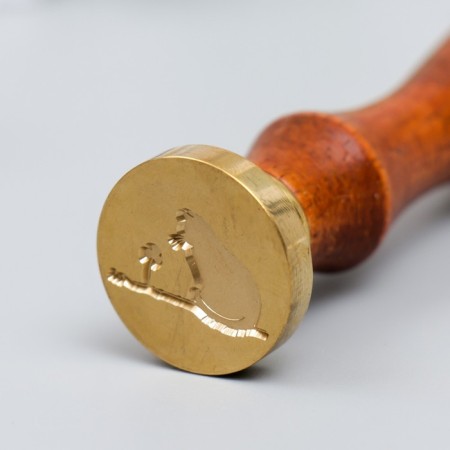 Printing for wax with a wooden handle "Cat and Flower" 9x2.5x2.5 cm-3