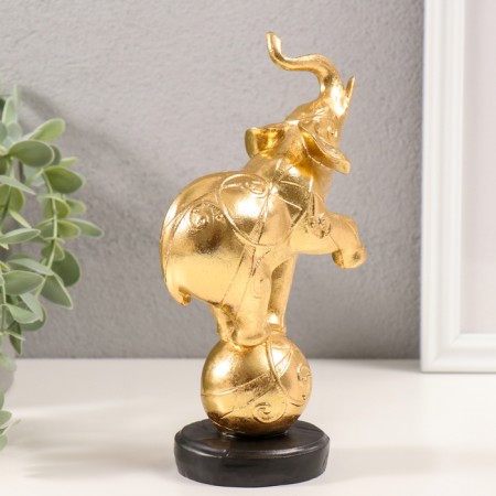 Souvenir Polystone "Elephant on a ball with patterns" gold 10x5.5x18.5 cm-2