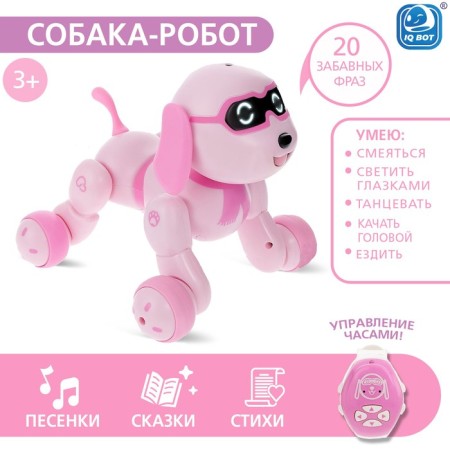 Robot dog Charlie IQ Bot, on the control panel, interactive: sound, light, dancing, musical, on batteries, in Russian, pink