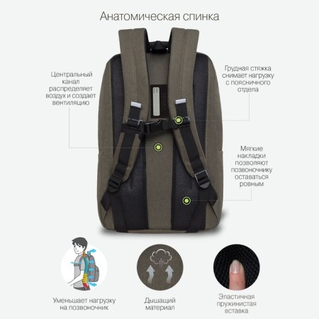 Youth backpack 43 x 29 x 15 cm, Grizzly, ergonomic back, laptop department, khaki-2