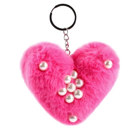 Soft toy "heart" with beads, on a key fob, 10 cm, fuchsia color-1