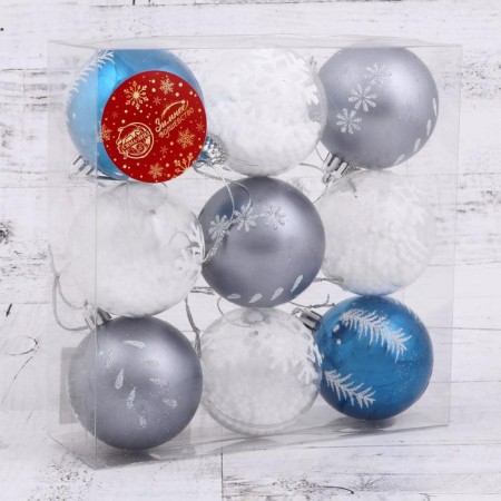 Set of balls plastic D-6 cm, 9 pcs "Snow"-1