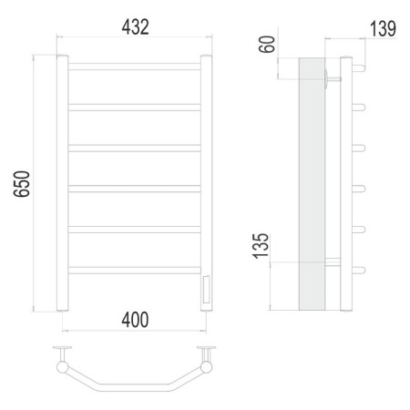 Terminus heated towel rail "Regiment" P6, 400x650 mm, chrome-2