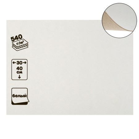 Binding cardboard (shelter) 0.9 mm, 30 x 40 cm, 540 g/m2, white