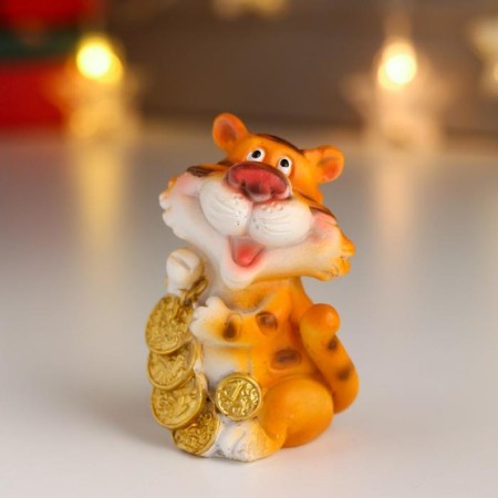 Souvenir Polystone "Tiger with coins/horseshoe" mix 6.7x4x5 cm-2