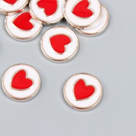 Decor for creativity Plastic "Red Heart in the Circle" White, gold 0.3x1.8x1.8 cm