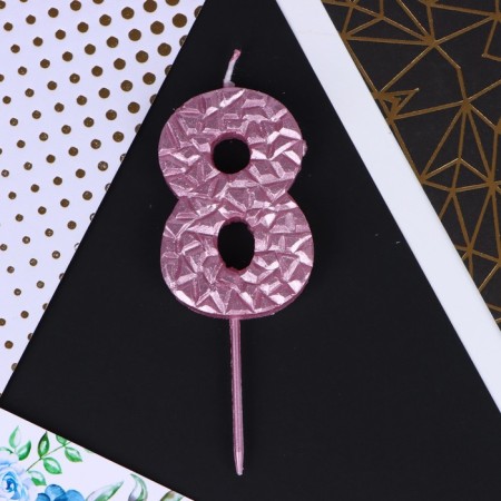 Candle for the cake, number "8", pink, 4 x 10 cm.-2