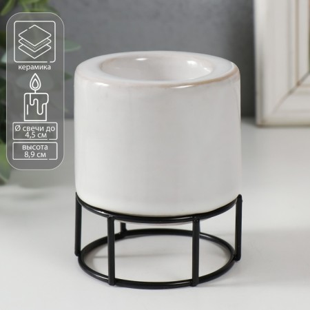 Ceramics candlestick, 1 candle "Foam" White with black 7.7x7.7x8.9 cm