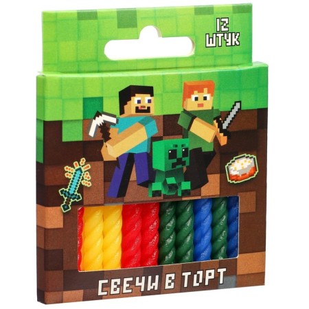Set of candles for the cake "Happy Birthday", 12 pieces, minecraft-3