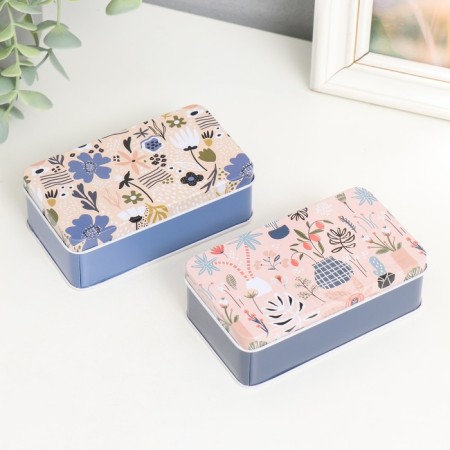 Rectangular metal casket "Flower meado" mix 4x11.5x6.5 cm-4