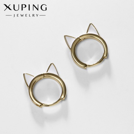 Cooping earrings Xuping cat, white color in gold, d = 1.6 cm