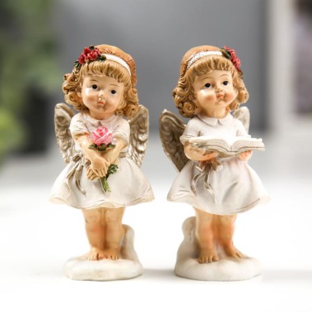 Polystone souvenir "Angel-girl with puffy cheeks with a book/rose" mix 9x3.5x3.5 cm