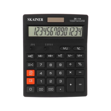 The calculator is large 14-bit, SK-114, double power, double memory, 140 x 176 x 45 mm, black