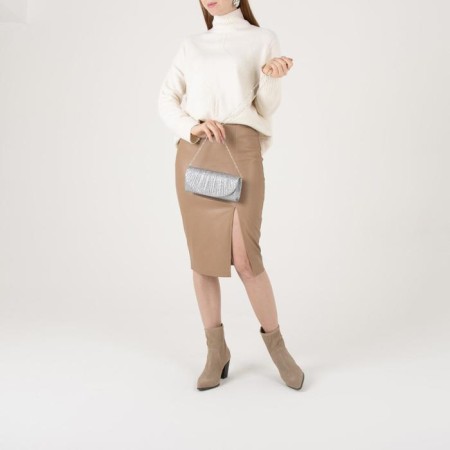 Female bag, valve department, long chain, silver color-1