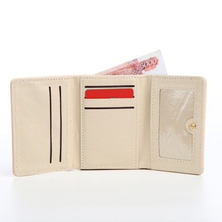 Women's wallet on the button, beige color-3