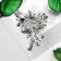 Brooch "Pearls" olive leaves, white color in silver