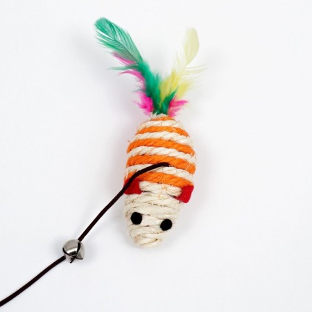 Teaser with mouse (7 cm) on a wooden stick, 40 cm, orange/white-1