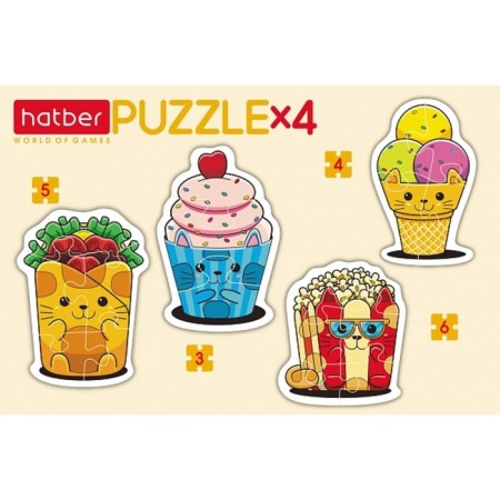 Figure puzzle "Kotoyed", 4 pictures in 1 box, 3-4-5-6 elements-1