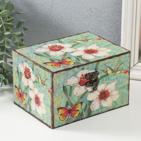Casket tree "Narcishes, hummingbirds and butterflies" 16x12x10 cm