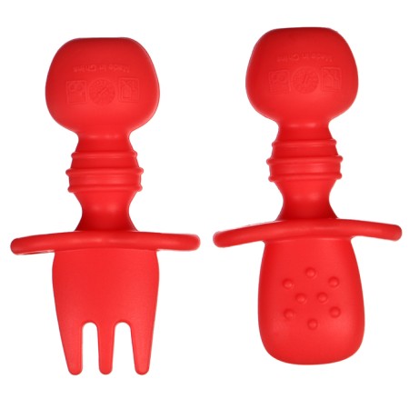 Set of children's cutlery, fork, spoon, red color-4
