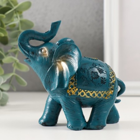 Souvenir Polystone "Blue Elephant with a Golden Pattern on the Popon" MIX 11x11.5x6 cm-4