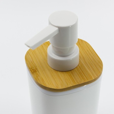 Joy Home liquid soap dispenser, plastic, white with bamboo-1