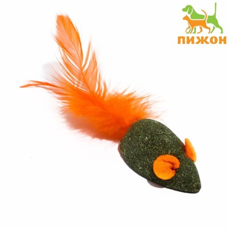 Mouse for cats made of pressed cat mint with a tail of feathers, 5 cm