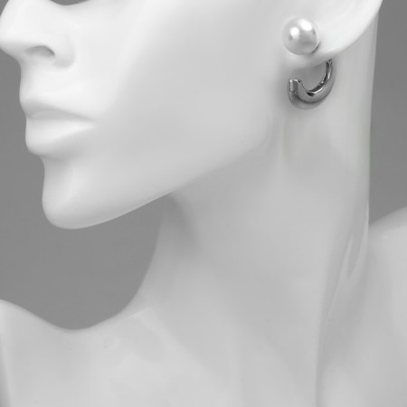 Earrings with pearls "exclus" half -rings, color silver-3