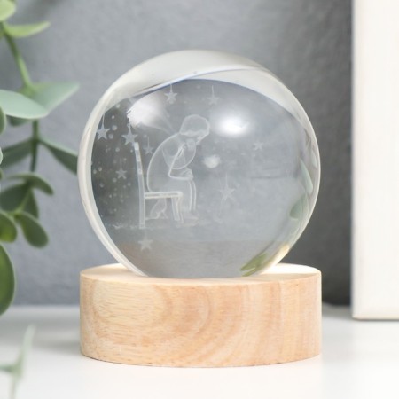 Souvenir glass backlight "Boy and rose" d = 6 cm stand wood, usb 6.5x6.5x7.5 cm-3