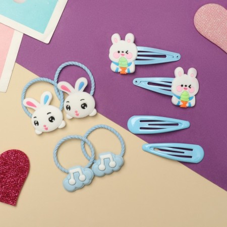 Hair set "vanilla" (4 elastic bands, 4 invisibility) bunnies, blue-1