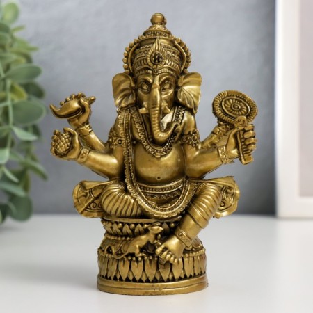 NECKE Bronze "Ganesha on a lotus with a mirror" 9.5 x 5 x 12.5 cm