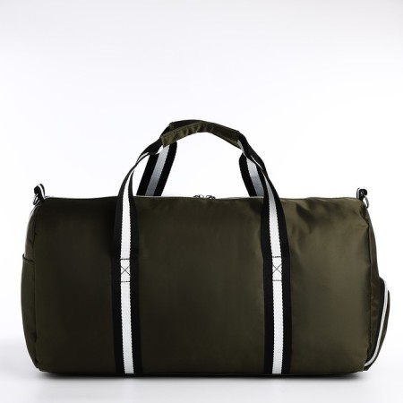 Road bag with zipper, external pocket, shoe compartment, long belt, khaki color-2