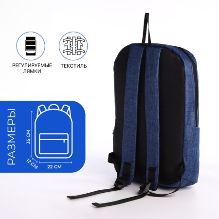 Youth backpack on a zipper, waterproof, 3 outer pockets, blue color-1