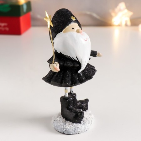 Polystone souvenir "Santa Claus in black caftan, with a star" Long legs 11.5x6.5x4.5 cm-1