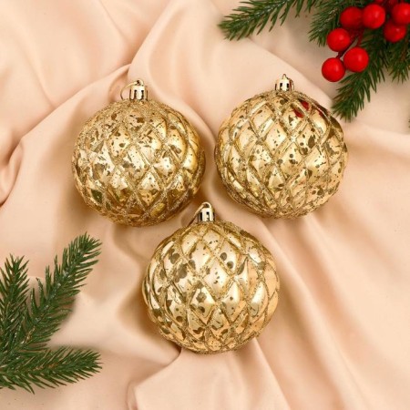 Set of balls plastic D-8 cm, 3 pcs "Picky" gold