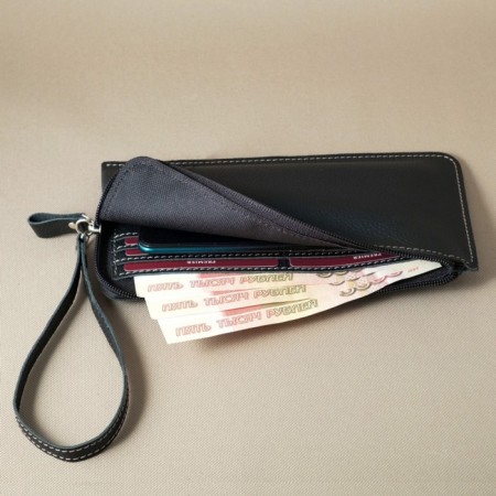 H-600 purse with zipper, card for maps (6)/coins/bill, color Black cascade 11x20x1cm-1