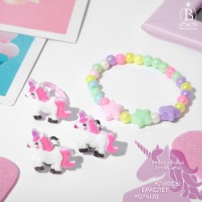 Set of children's “chosen” 3 subjects: clips, bracelet, ring, unicorns and stars, colored