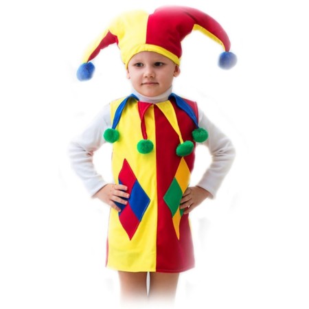 Carnival costume "Harlequin", hat, sleeveless jacket, 3-5 years old, height 104-116 cm