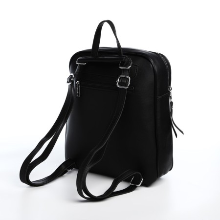 Women's backpack made of artificial leather with lightning, 3 pockets, black color-3