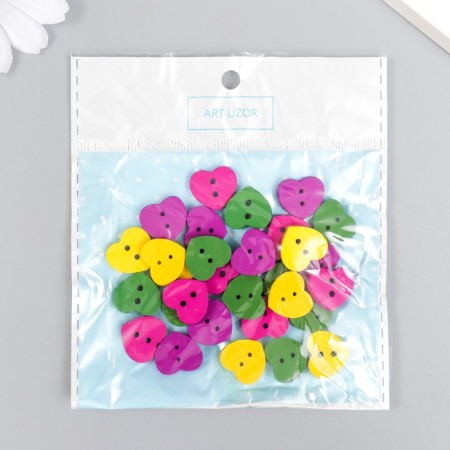 Buttons wood for creativity 2 punctures "heart" set 30 pcs mix 1.5x1.5 cm-3