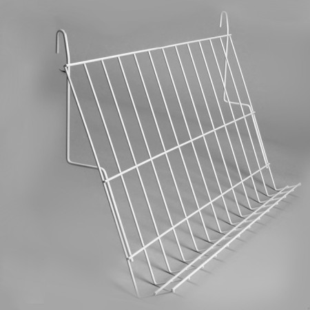 Inclined shelf on a grid, 70 degrees, 600 × 343 mm, white color-1