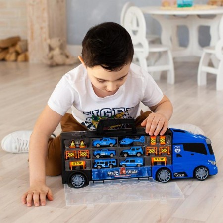 Auto -Vorot Case Givito "Police Plot", with cars, with tunnel, blue color, 51.5 cm-1