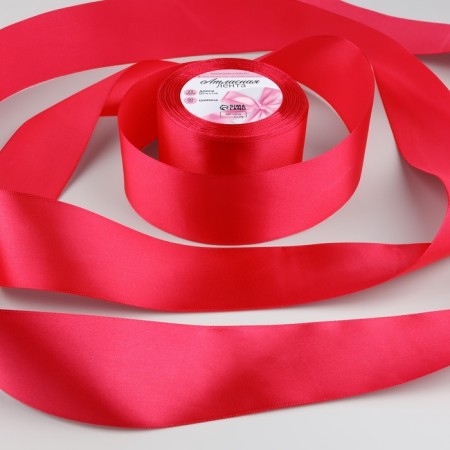 Satin tape, 50 mm × 23 ± 1 m, color bright raspberry No. 28