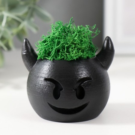 Cashpo concrete "devil" 6.5x6x5.5 cm black with moss (moss green. Stabiliz.)