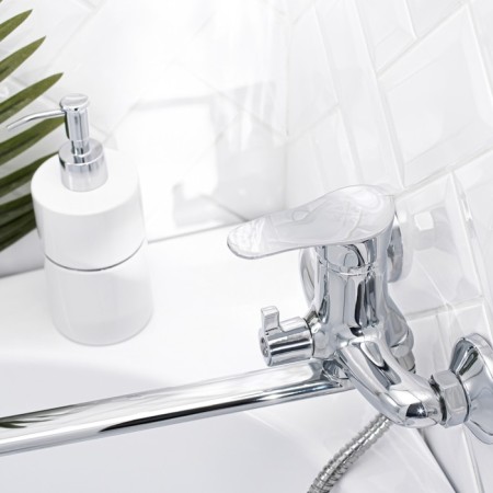 Bath mixer RMS SL86-006E, single-leaf, pour 27 cm, wall, chrome-2