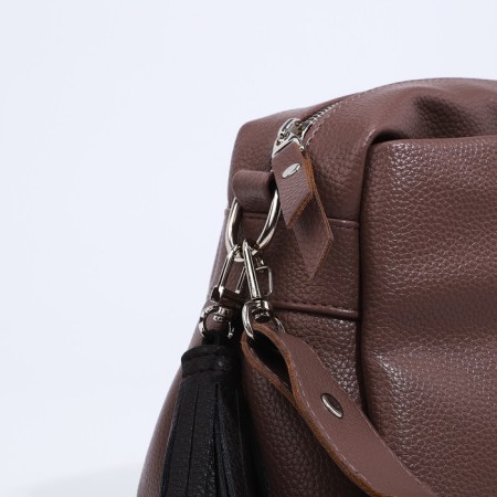 Richet Cross-Body bag, external pocket, 2 long belts, brown color-3