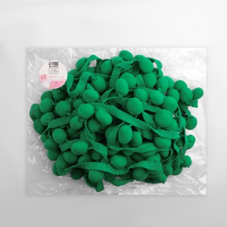 Decorative braid with pompons, 35 ± 5 mm, 9.1 ± 0.5 m, green color-1