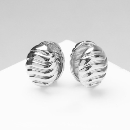 Earrings Metal "Chord" oval, waves, color silver